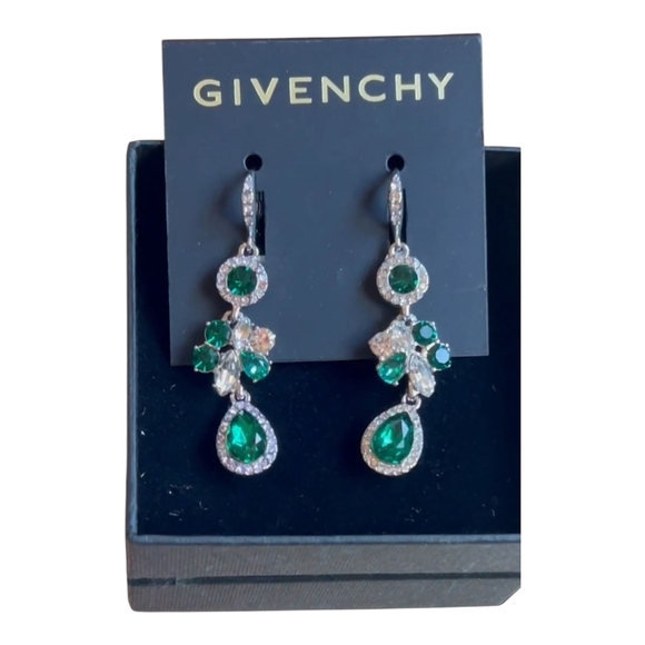 NWT Givenchy Crystal and Emerald Sparkling Green Drop Dangle earrings - Picture 3 of 4